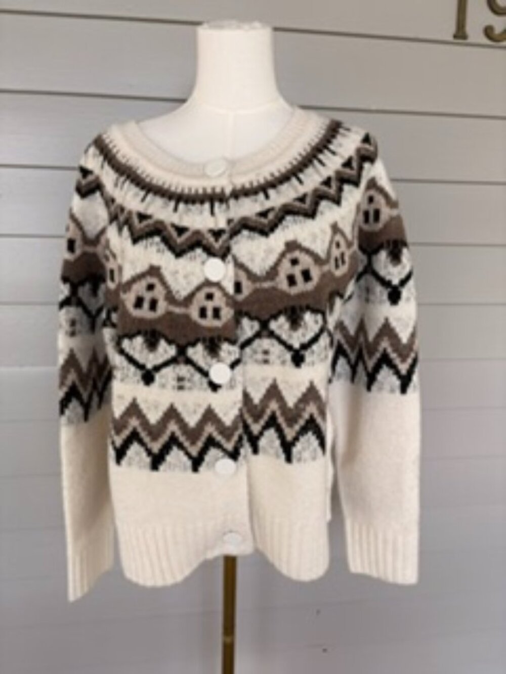 Tribal Front Button Cardigan Fair Isle Pattern